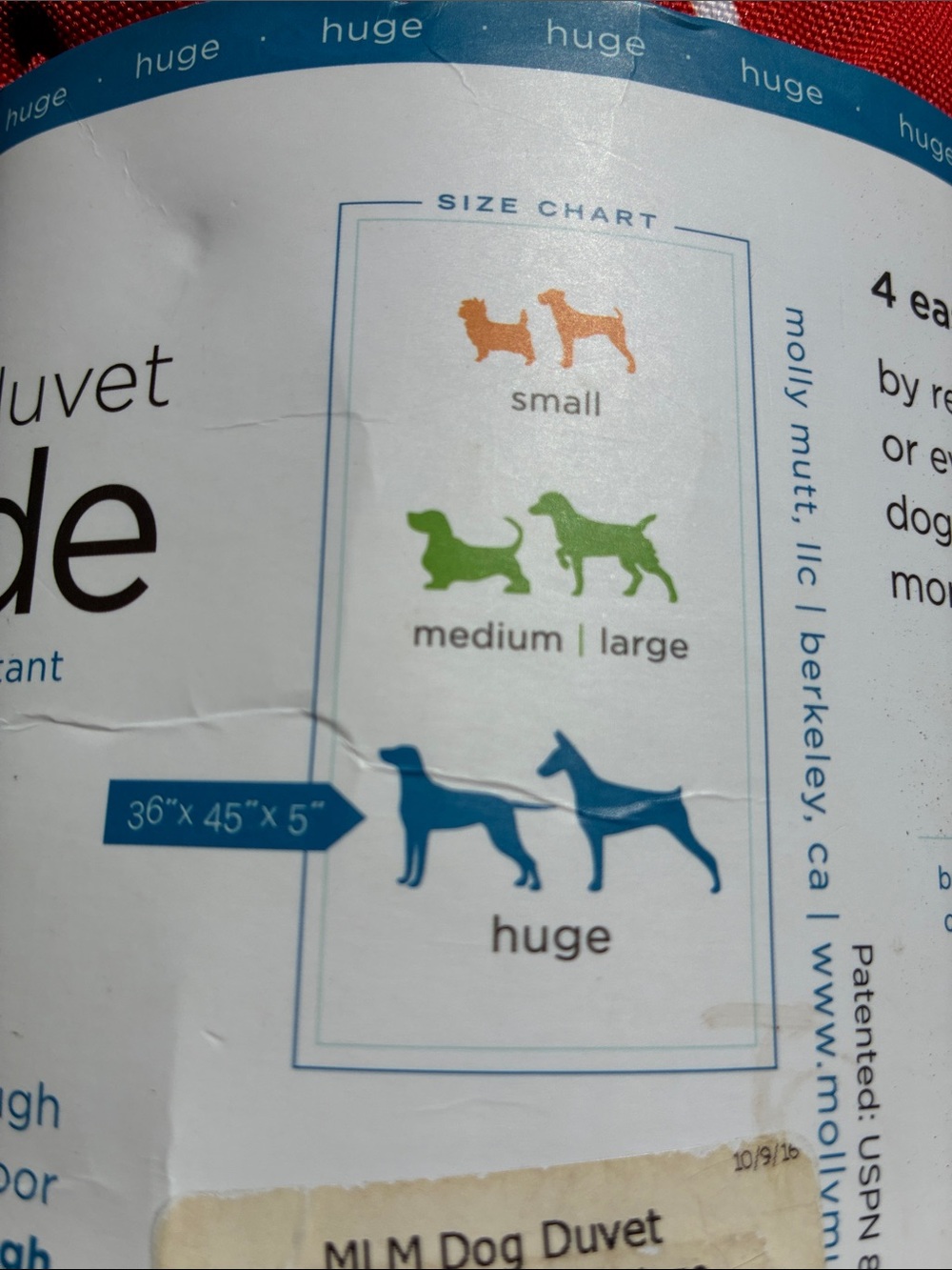 Molly Mutt Red Outdoor Dog Bed Cover, size: XL (huge), NEW - Picture 2 of 3